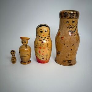 USSR Nesting Dolls Unisex Tan 1972 Vintage Matryoshka 4pc Set Folk Art